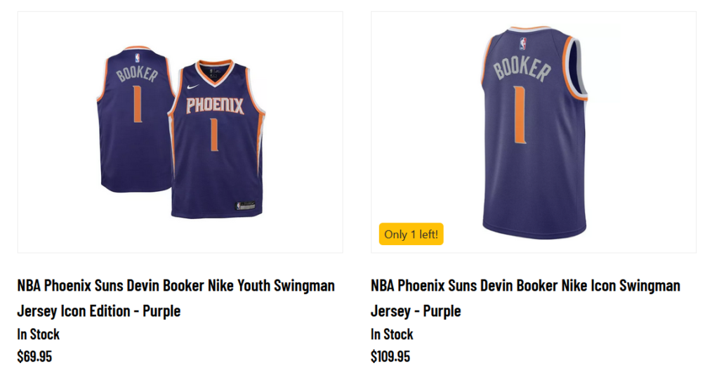 nba youth vs adult size jersey 